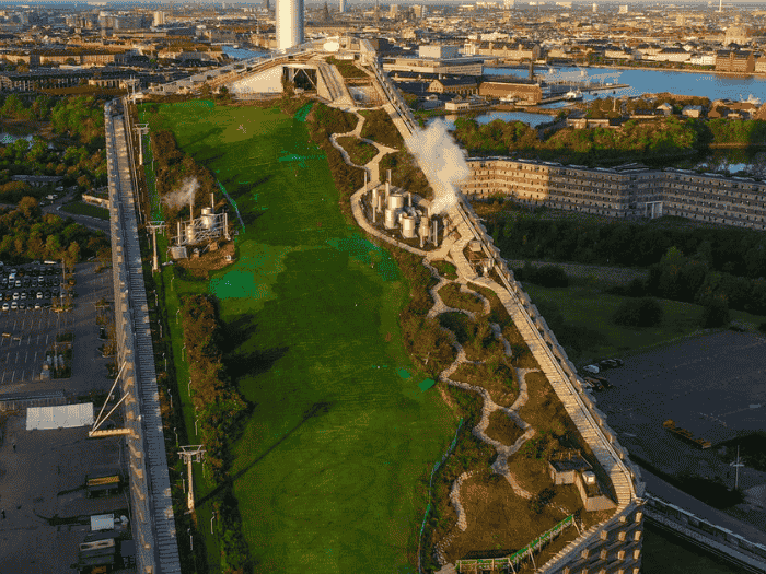 Birds-Eye view of a building with green roof