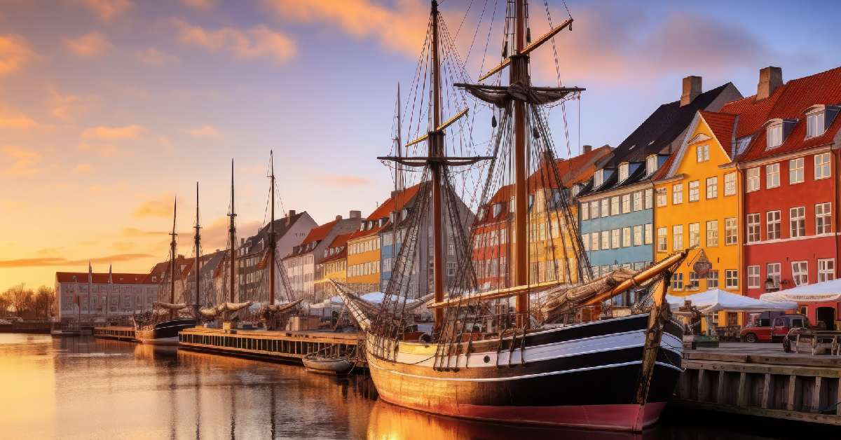 Boat docked at Nyhavn Harbor representing guided tours in Copenhagen.