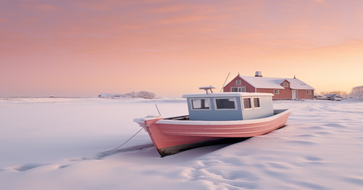 Snow-covered landscape representing winter in Denmark.