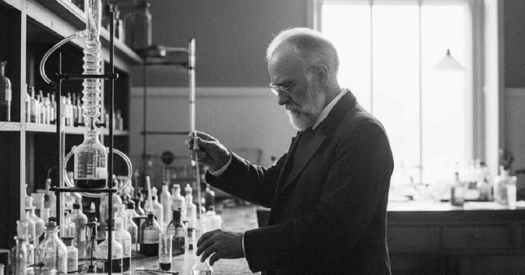 Emil Christian Hansen working in a laboratory.
