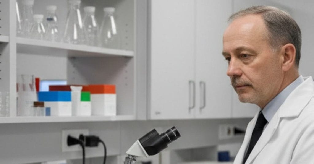 Johannes Fibiger working in a lab.