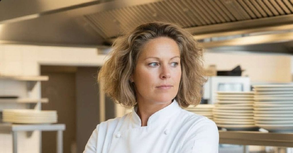 Anita Klemensen with hair unbound, looking elsewhere.