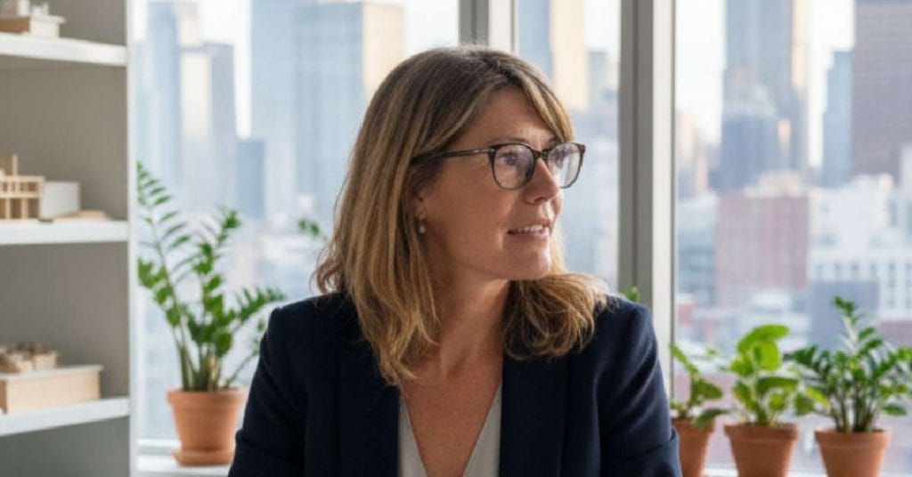 Lene Tranberg in glasses.