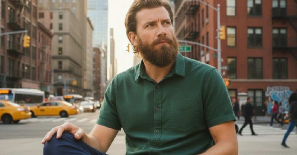 Nikolaj Lie Kaas sitting.