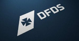 Blue and white DFDS A/S logo.