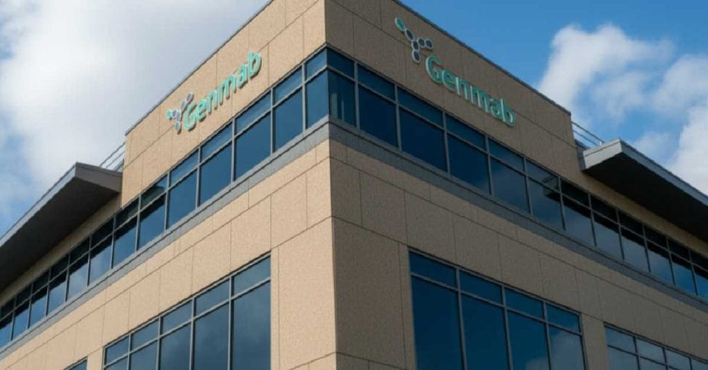 Genmab A/S building with mirror effect.