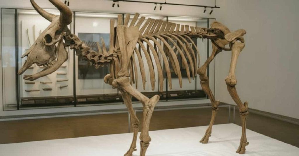 A National Museum of Denmark animal skeleton on display.
