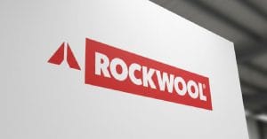 Rockwool International logo on a white board.