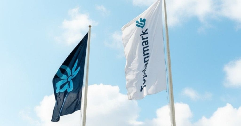 Two Topdanmark A/S flags.