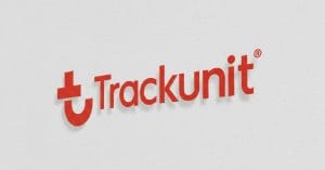 Trackunit logo on grey background.